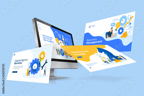 Web design template. Vector illustration concept of website design and development, app development, seo, business presentation, marketing.