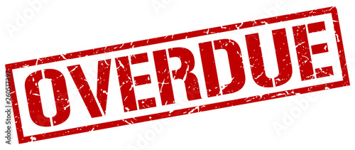 overdue red grunge square vintage rubber stamp