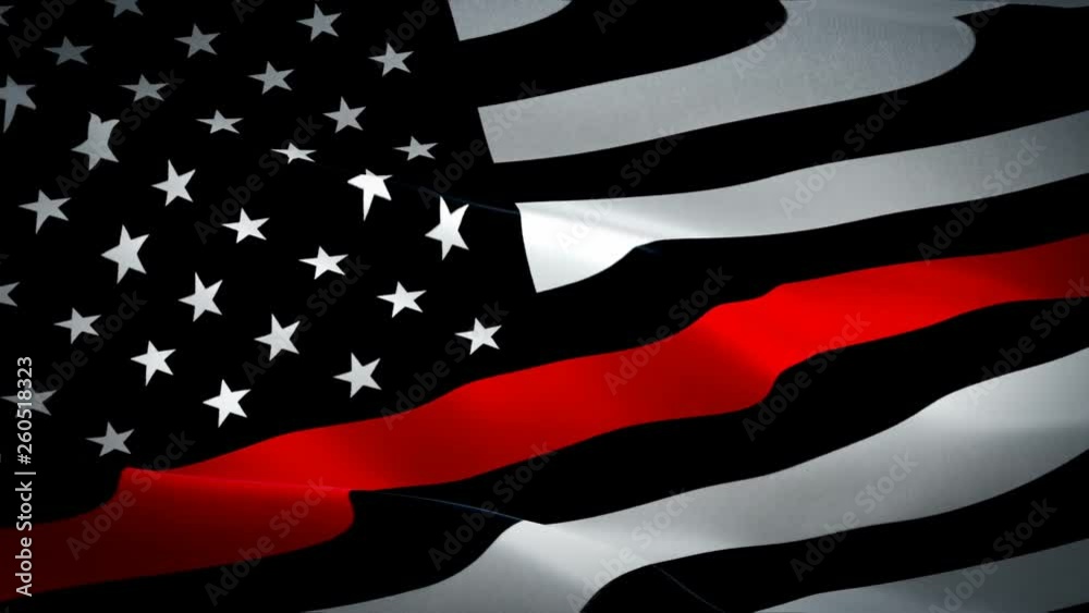 Firefighter Memorial USA. USA EMERGENCY SERVICES. THIN RED LINE USA FLAG. A black and white USA flag design with thin red line representing the brave men and women firefighters 1080p Full HD 