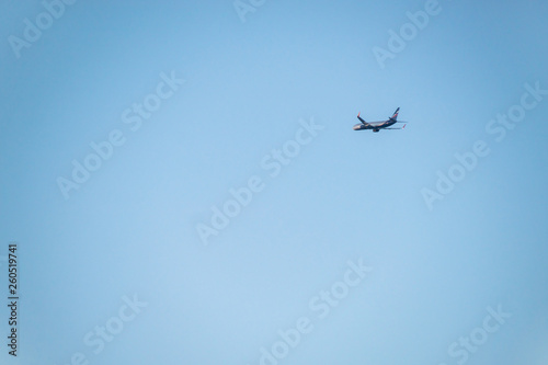 Greece, Heraklion, August 2018: Aeroflot plane flies over the city of Heraklion.