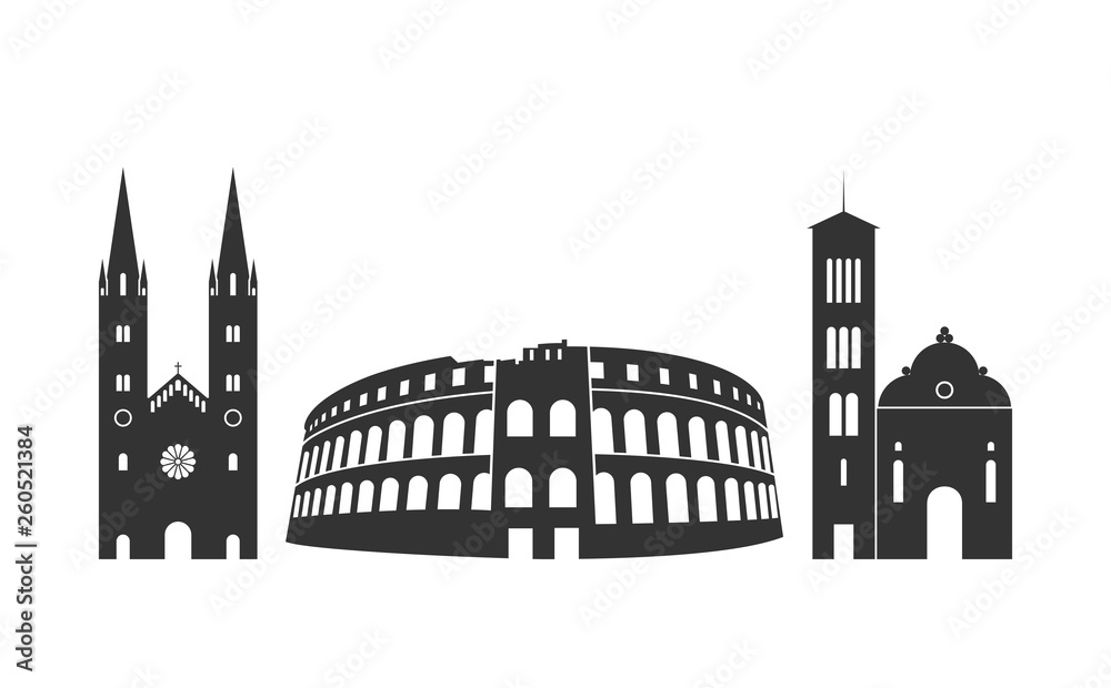 Obraz premium Croatia logo. Isolated Croatian architecture on white background