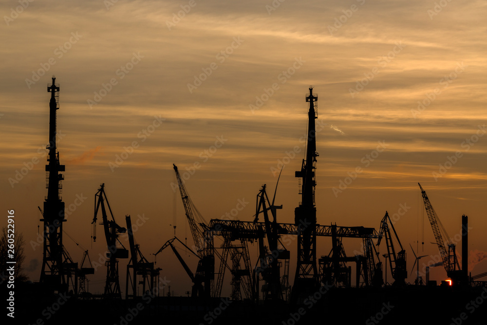 Container port in Hamburg, Germany at night Container port in Hamburg, Germany at night