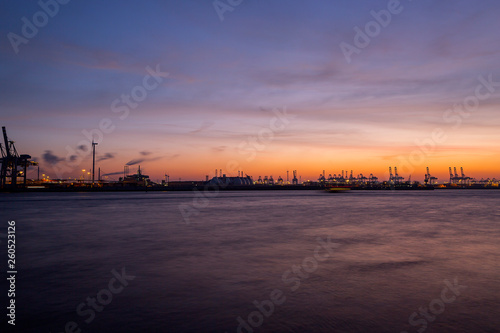 Container port in Hamburg, Germany at night