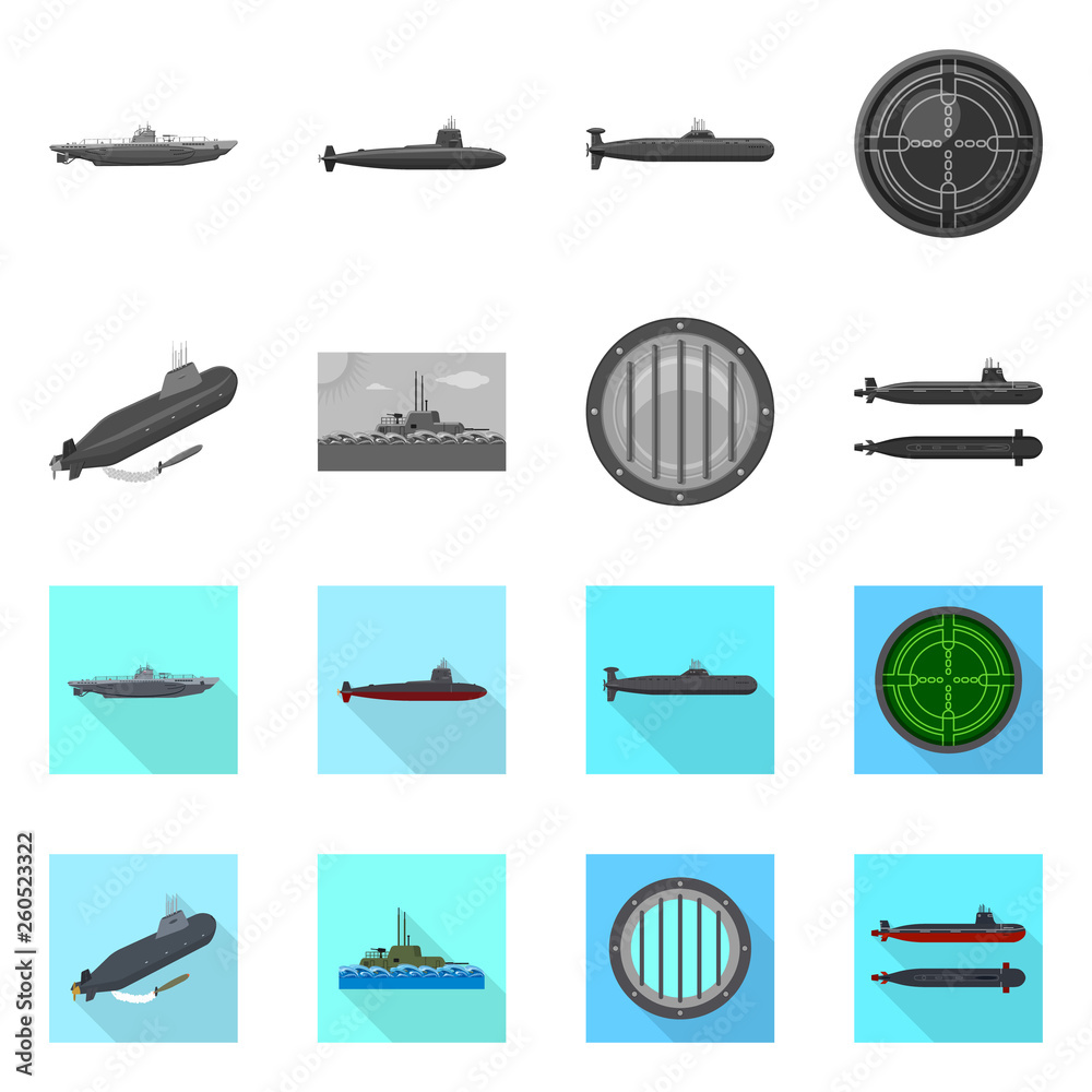Vector illustration of war  and ship symbol. Collection of war  and fleet stock symbol for web.