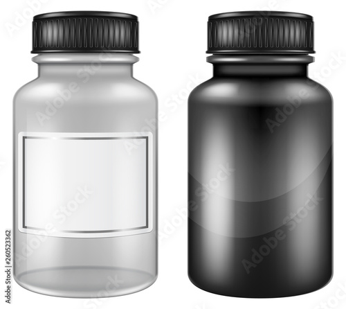 Medical plastic and glass pill jars / bottles. Vector illustration.