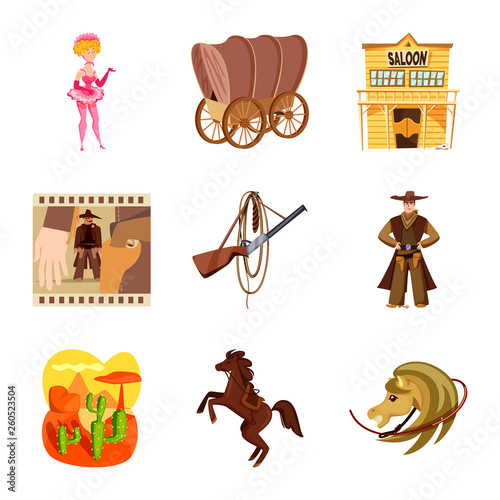 Vector illustration of wild and west sign. Collection of wild and american stock vector illustration.