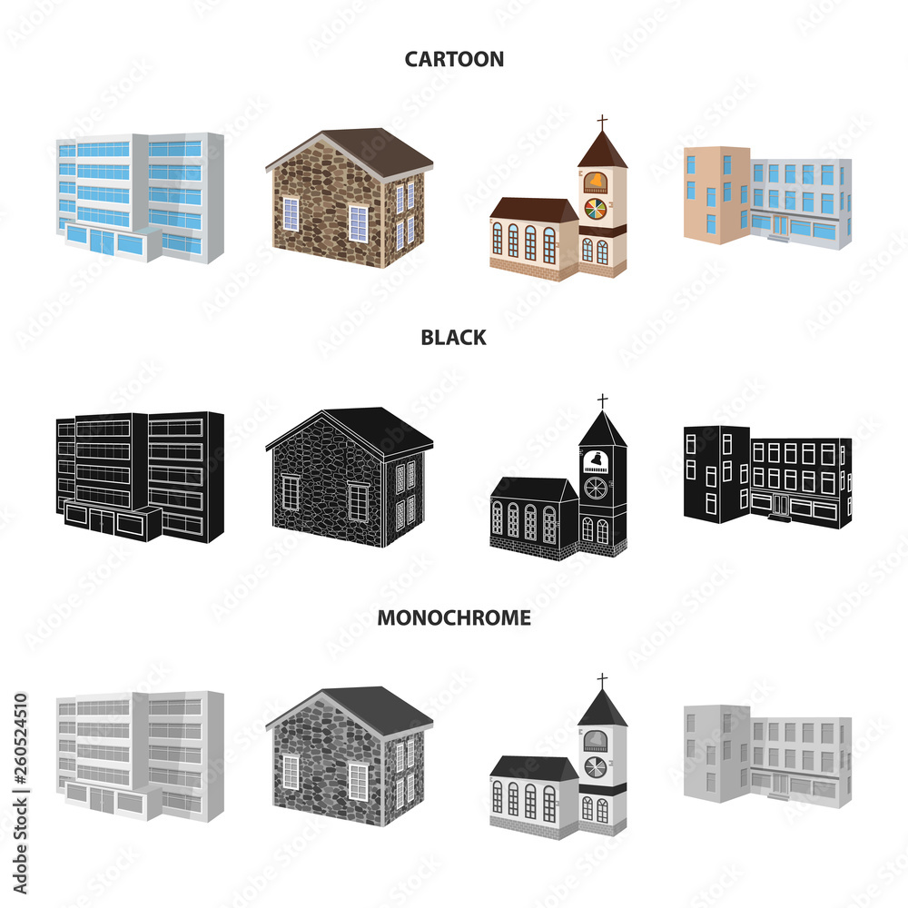 Vector illustration of facade and housing sign. Set of facade and infrastructure stock symbol for web.