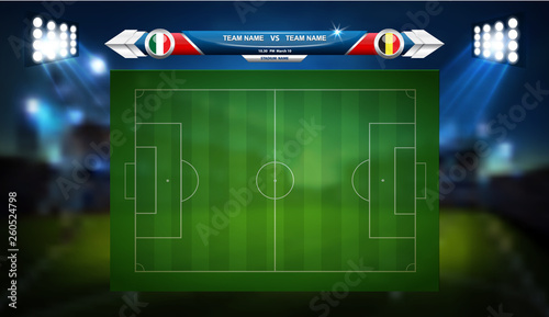 Football or soccer playing field with set of infographic elements. Sport Game. Sport Cup.