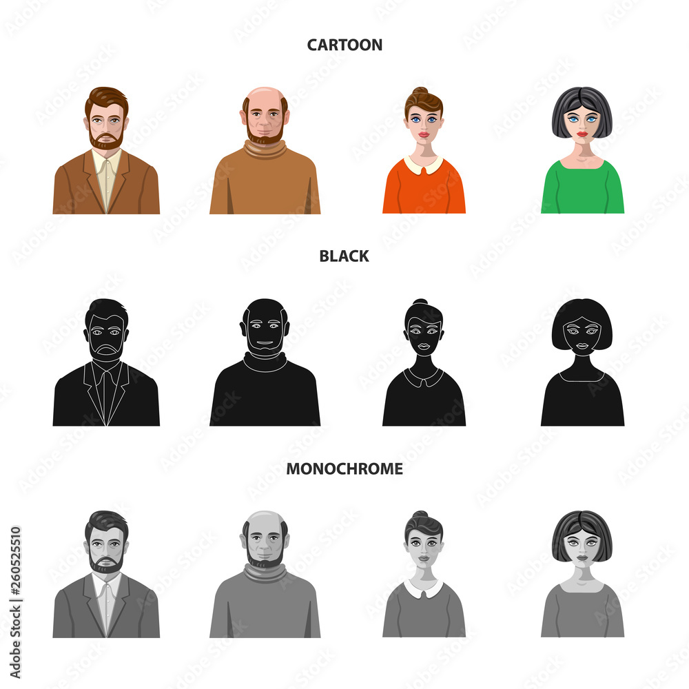 Isolated object of hairstyle and profession sign. Set of hairstyle and character stock symbol for web. Isolated object of hairstyle and profession sign. Set of hairstyle and character stock symbol for web.