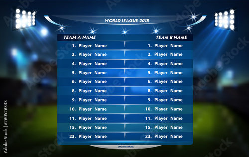Football or soccer playing field with set of infographic elements. Sport Game. Sport Cup.
