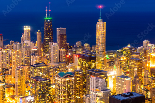 aerial view of Chicago Skylines night © vichie81