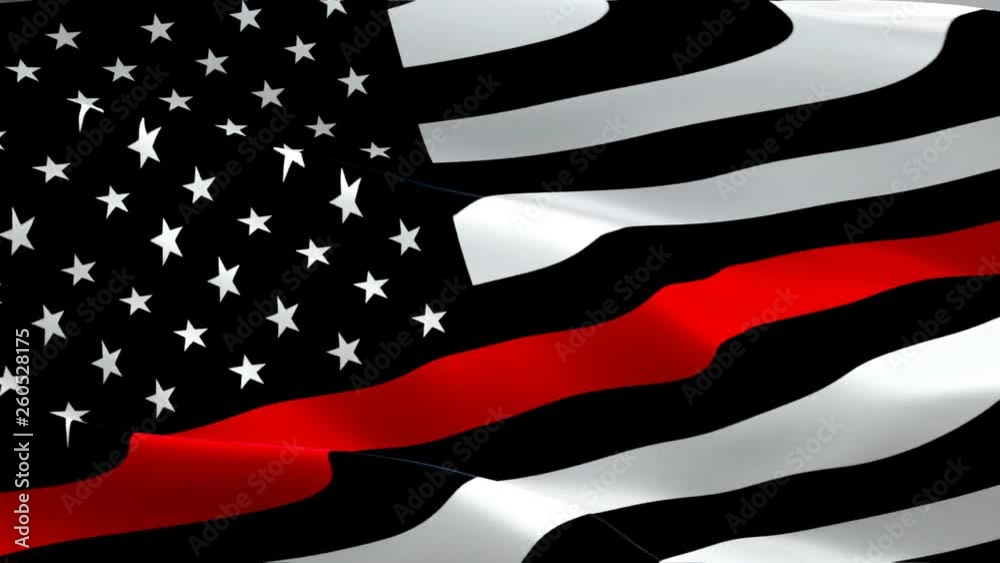 Firefighter Memorial waving flag. National 3d EMERGENCY Fire SERVICES