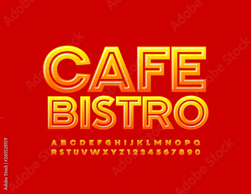 Vector bright emblem Cafe Bistro, Color gradient Font. Modern Alphabet Letters and Numbers set