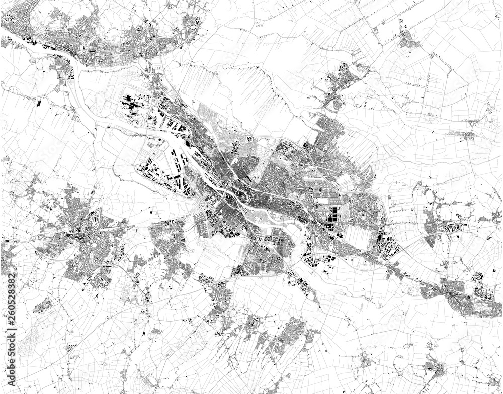 Satellite map of the City Municipality of Bremen, it is a Hanseatic city in northwestern Germany. City streets and buildings of the town