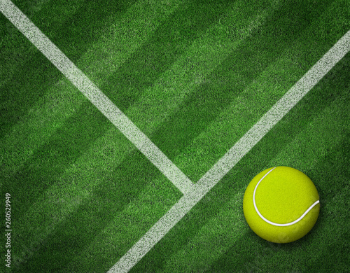 tennis balls on tennis grass court 
