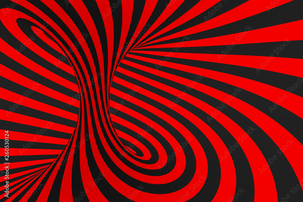 Torus 3D optical illusion raster illustration. Hypnotic black and red tube  image. Contrast twisting loops, stripes ornament. Illustration Stock |  Adobe Stock