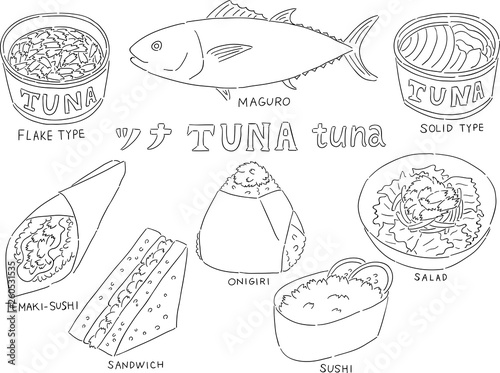 マグロ　ツナ料理　線画