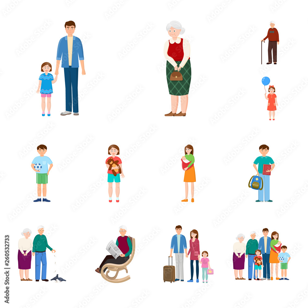 Vector design of family  and people symbol. Set of family  and avatar  vector icon for stock.
