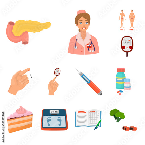 Vector design of mellitus and diabetes logo. Collection of mellitus and diet stock symbol for web.