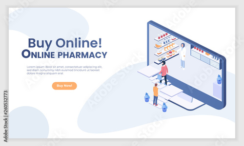 Illustration with pharmacy. Vector 3d isometric illustration. Internet drugstore. Isometric people vector. Concept business vector illustration. Web infographic icon design. Medicine bottle icon.