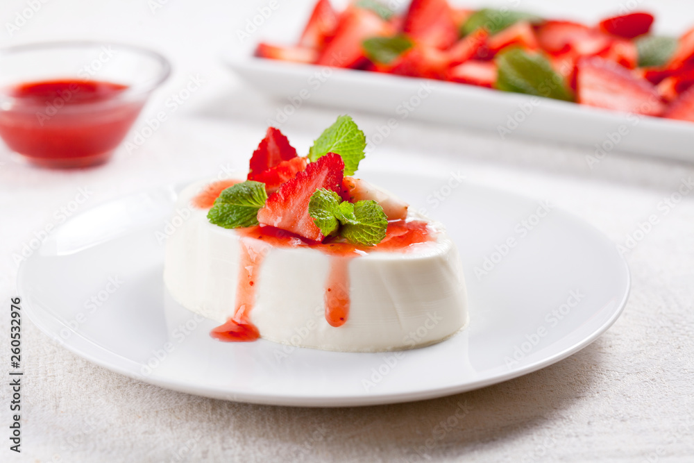 Homemade Panna Cotta With Fresh Strawberries