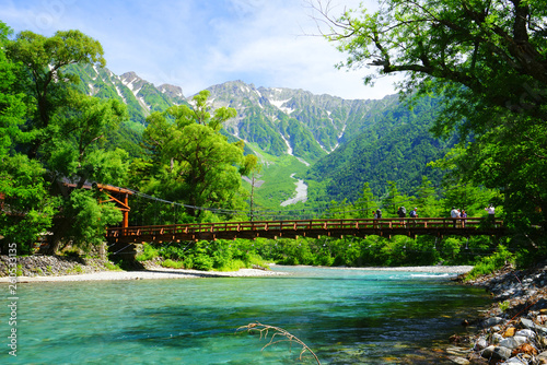 Hotaka mountain and Kappa bridge, Kamikochi, Nagano, Japan photo