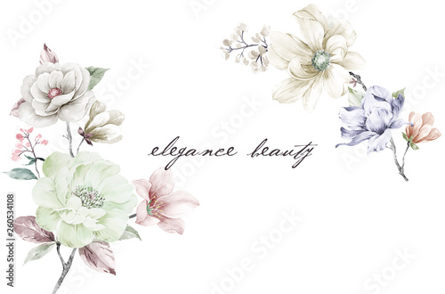 Hand painted floral elements set