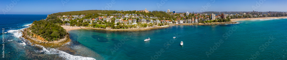 Panoramic aerial view of Shelly beach in Manly, Sydney, Australia
