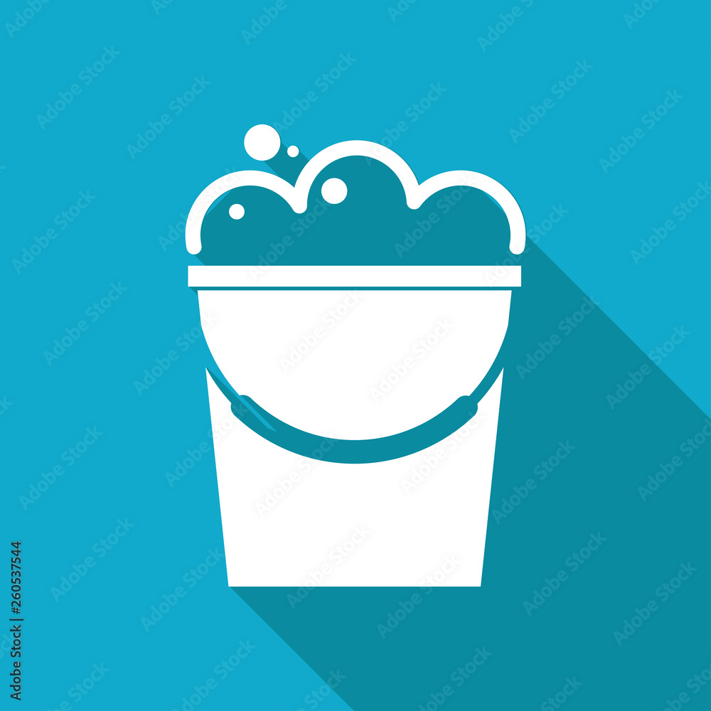 Bucket with foam illustration. Floor washing flat vector icon Bucket with foam illustration. Floor washing flat vector icon