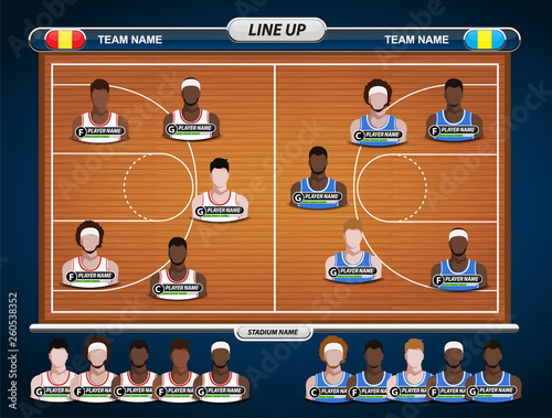 Basketball court with statistics elements. for basketball tournament. Vector illustration. 