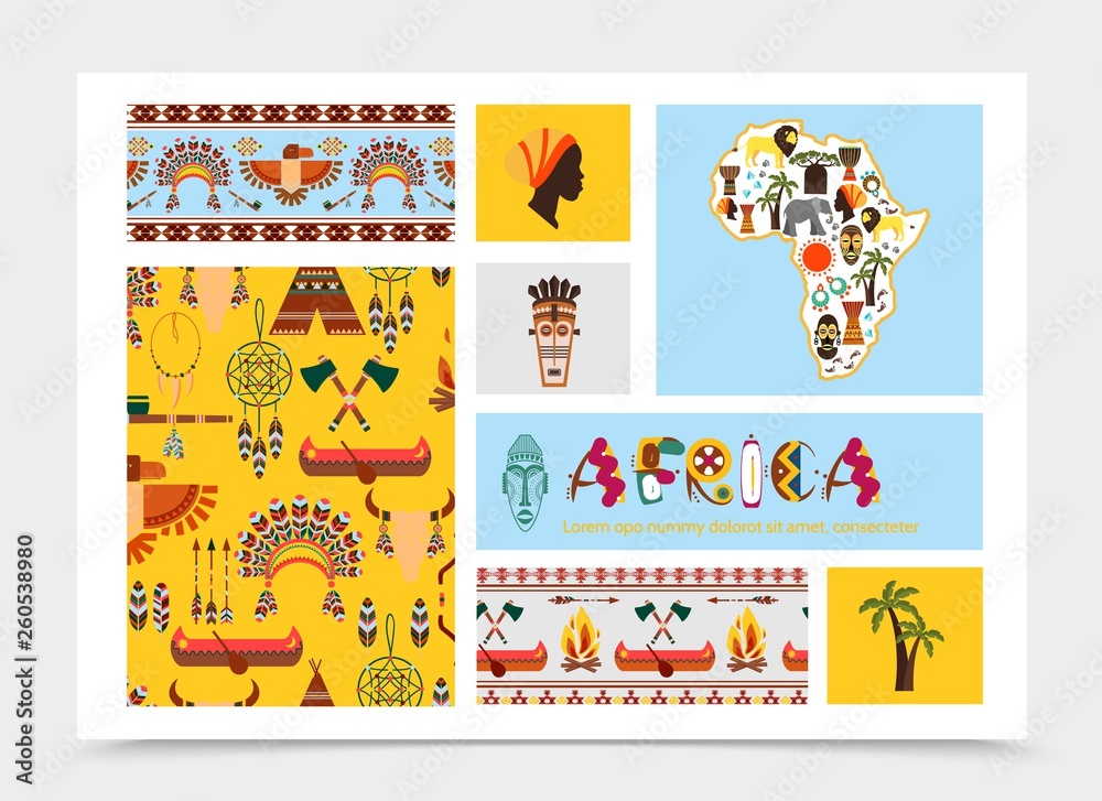 Flat African Native Elements Composition Flat African Native Elements Composition