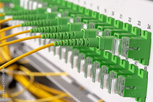 Optical distribution panel with optic cables at gigabit passive optical of FTTH networks photo