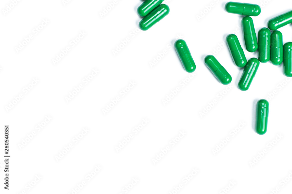 A scattering of pills on a white isolated background A scattering of pills on a white isolated background