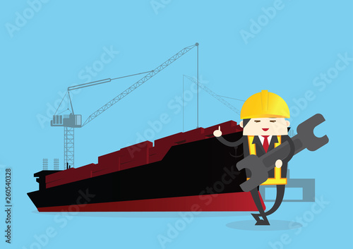 Technician worker work on shipyard for construction