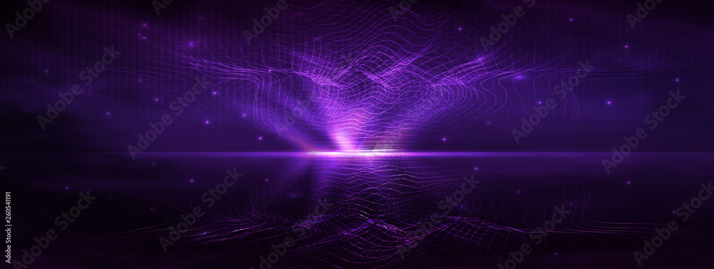 abstract lines in the style of waves, particles of digital waves and light. futuristic wave out of the lines and the glowing circle in the center in a realistic style. abstract futuristic technology b abstract lines in the style of waves, particles of digital waves and light. futuristic wave out of the lines and the glowing circle in the center in a realistic style. abstract futuristic technology b