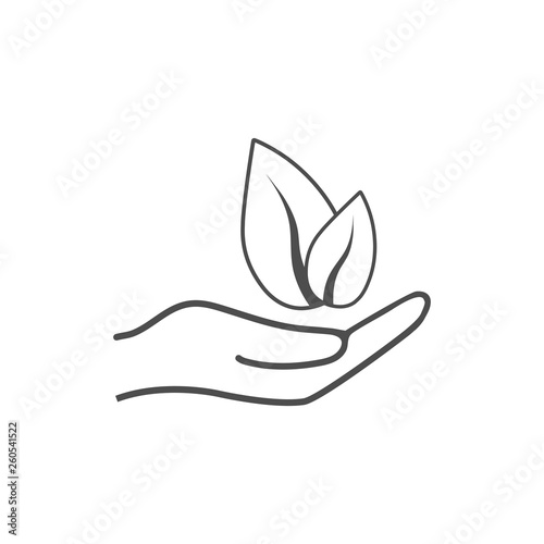 Plant leaf in hand icon. Vector illustration, flat design.