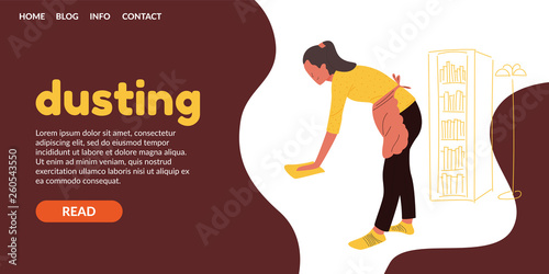 The girl in the apron is dusting.