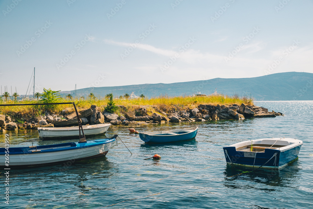 boat in buy of montenegro port. summer time