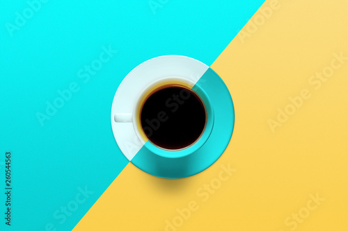 Obraz filiżanka kawy na tle w kolorze turkusowym