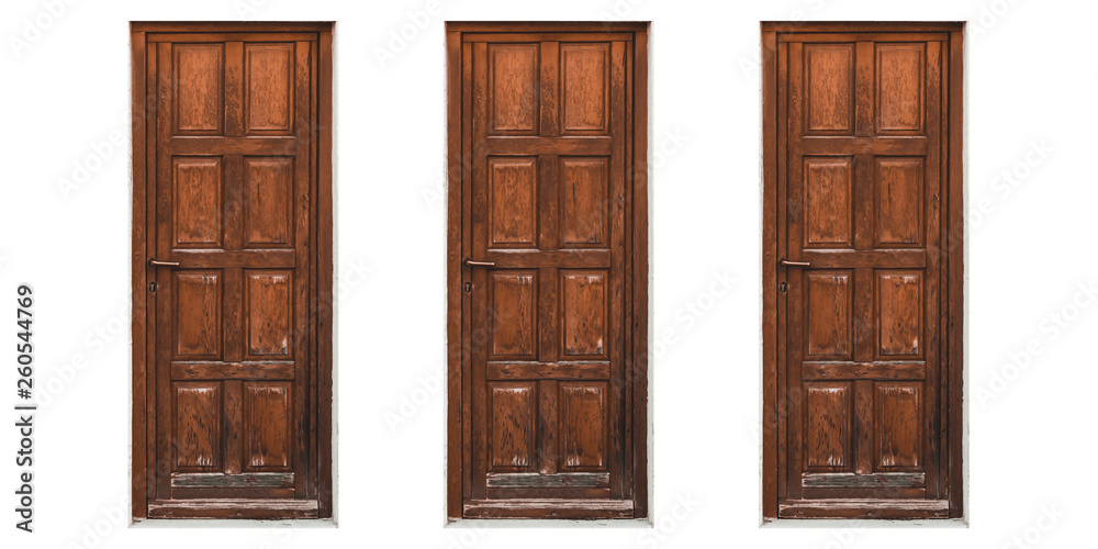 Brown wooden door isolated on white.