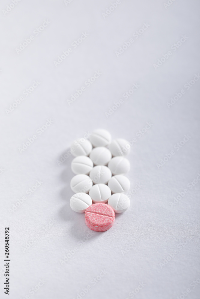Medicine tablets on white background , Pharmacy theme Medicine tablets on white background , Pharmacy theme