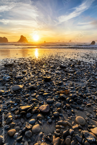 Rocks on the Beach at Sunset