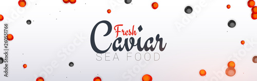 Caviar banner. Delicious seafood background. Caviar vector illustration. Natural and healthy luxury food. Design for fish menu. Vector Illustration.