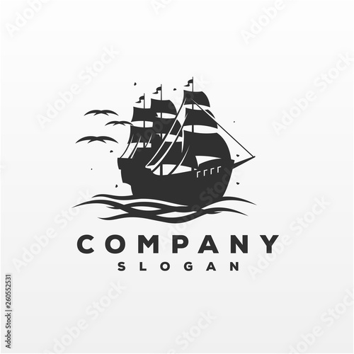 awesome ship logo design vector illustration