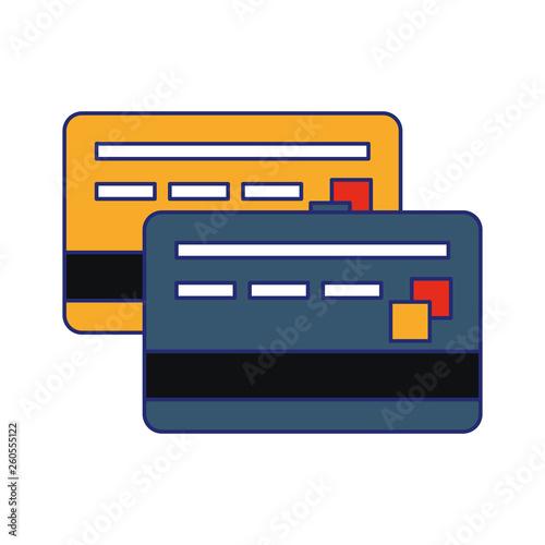 Credit card frontview and backview symbol blue lines