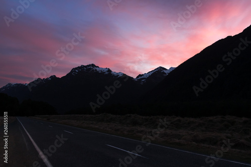 road in the mountains and sunset