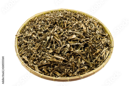 Dry Cissus quadrangularis in basket isolated on white.Saved with clipping path. photo