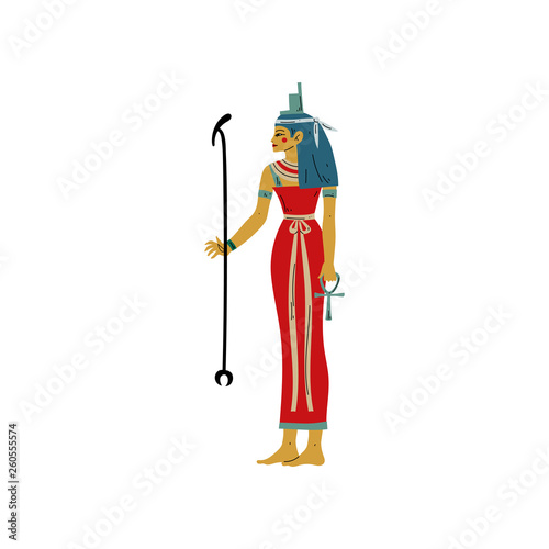 Seshat, Goddess of Art, Literature, Destiny and Counting, Symbol of Ancient Egyptian Culture Vector Illustration