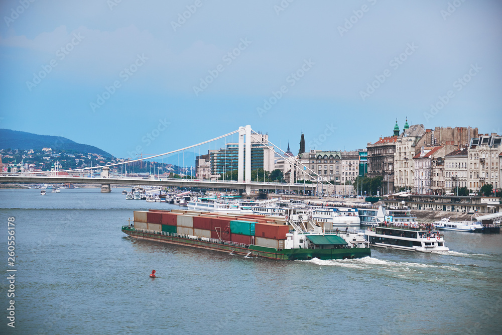 Ships on the Danube River in Budapest
