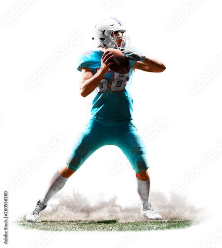 фотографія one american football player man studio isolated on white background